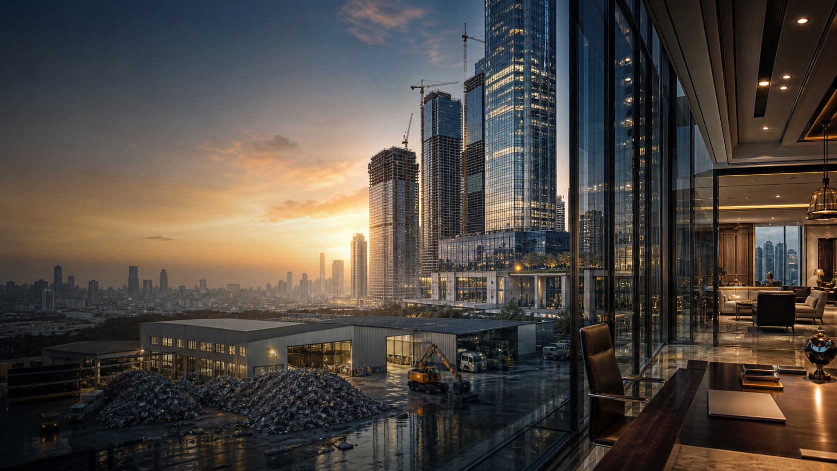 Modern corporate skyline representing the diversified business verticals of Abhishek Enterprises